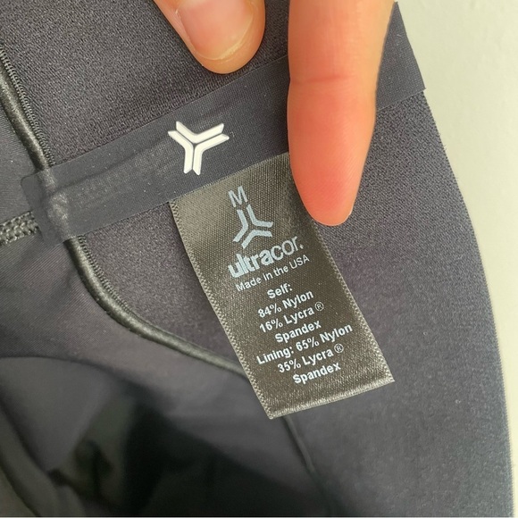 ULTRACOR Glossy Striped Black Leggings shiny compression track solid medium M - Picture 4 of 14